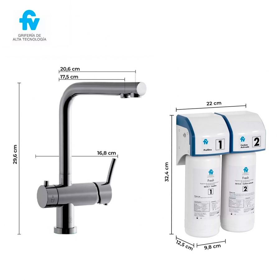 Dimensiones de la grifería de cocina monocomando Libby con filtros de agua FV